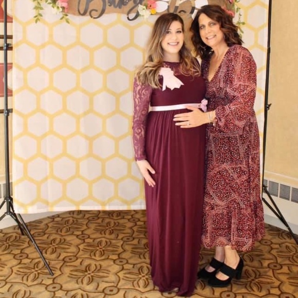 PinkBlush purple lace sleeve maxi maternity dress - Picture 4 of 7